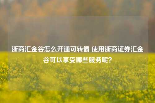 浙商汇金谷怎么开通可转债 使用浙商证券汇金谷可以享受哪些服务呢？