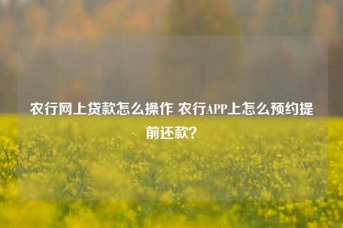 农行网上贷款怎么操作 农行APP上怎么预约提前还款？